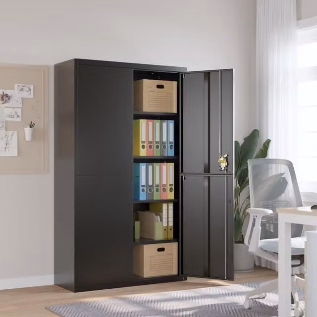 Berkfield Home Black Steel File Cabinet with Adjustable Shelves and Lock, W/D/H: 105 x 40 x 180 cm