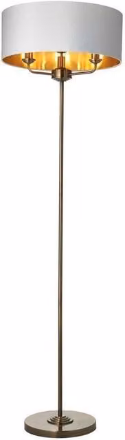Netlighting Highclere Vintage Floor Lamp with Antique Brass Base and White Fabric Shade – 1