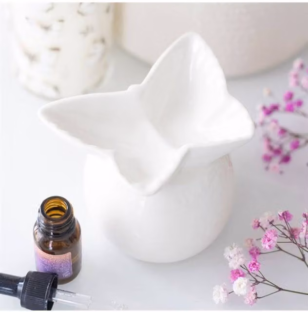 KDMD White Ceramic Butterfly Tealight Oil Burner for Aromatherapy and Decor