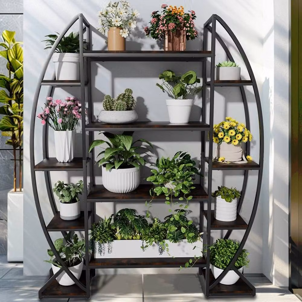 EONLION 8 Tier Industrial Metal Plant Stand Shelves in Brown, Height: 100 cm – 3