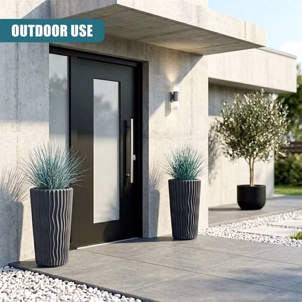 Kelvenix Modern Round Tall Plant Pot with Insert in Grey Anthracite, Diameter: 29.7 cm – 3