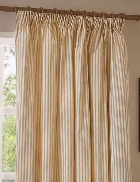 YARD Yellow Striped Blackout Pencil Pleat Cotton Curtains H: 168 cm, W: 137 cm