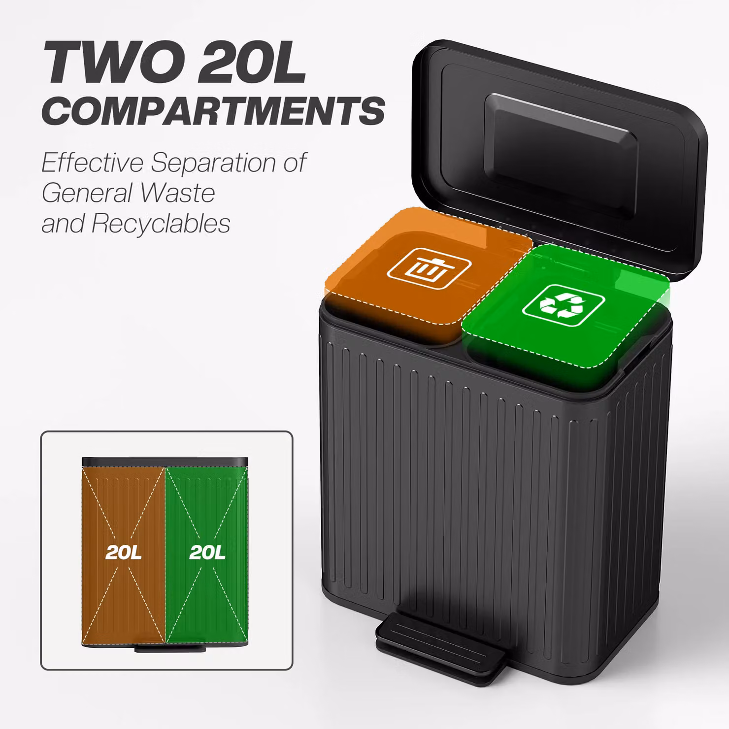 HOMCOM Double Pedal Rubbish Bin with Soft-Close Lid, Black, 2 x 20L – 4