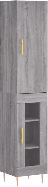 Berkfield Home Grey Sonoma Highboard with Glass Doors and Internal Shelves, W/D/H: 34.5 x 34.5 x 180 cm – 1