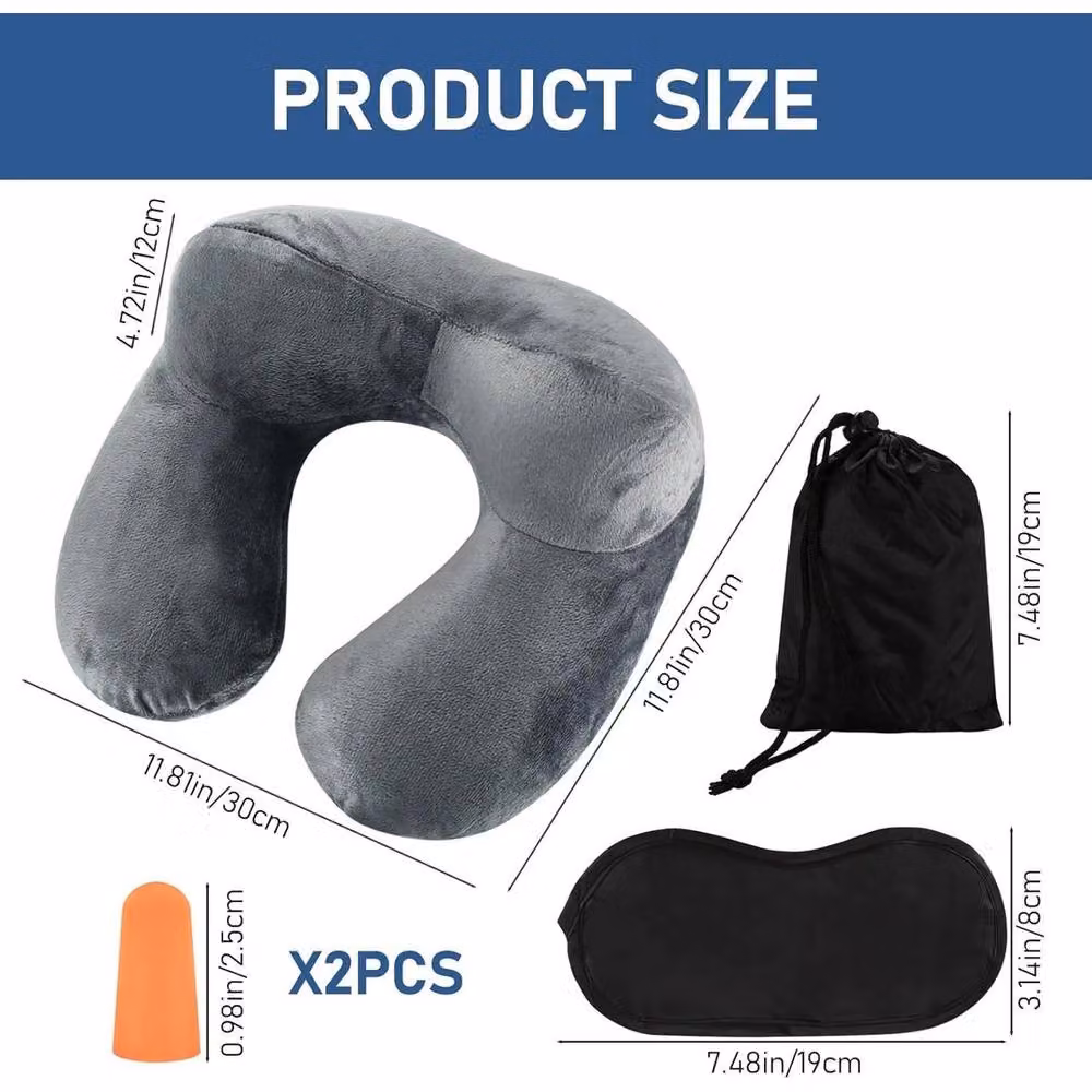 FORGEVIO Dark Grey Inflatable U-Shaped Breathable Velvet Neck Pillow for Adults – 4