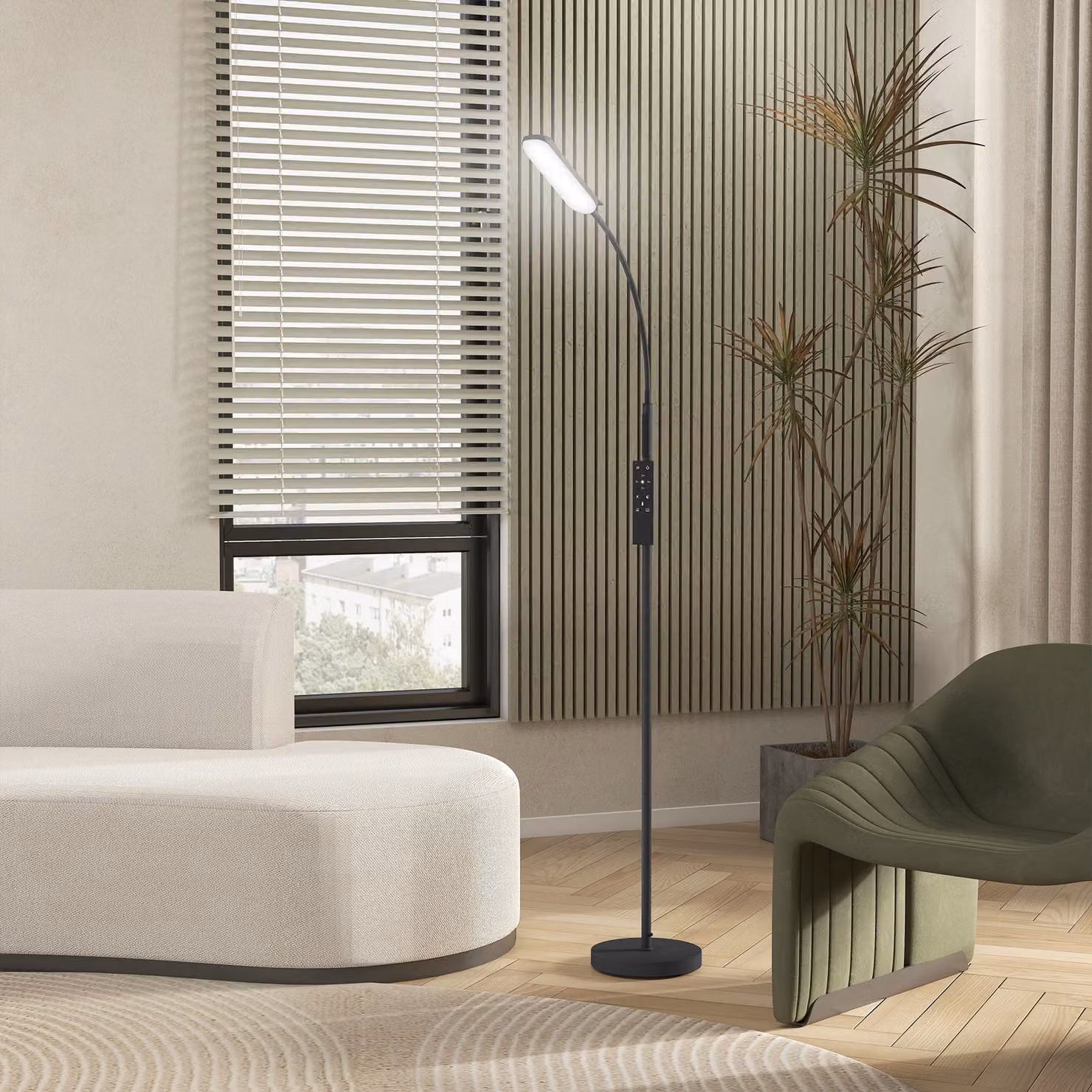 HOMCOM LED Floor Lamp in Black with Remote and Touch Control, Dimmable Stepless Brightness and Colour Temperature, 360° Adjustable Gooseneck and Timer, H 175 x W 21.5 x D 21.5 cm – 6