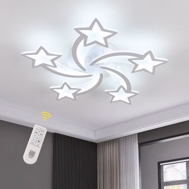 Pheashine White 5-Head LED Ceiling Light, 60W Dimmable with Remote Control, W: 70 cm – 1