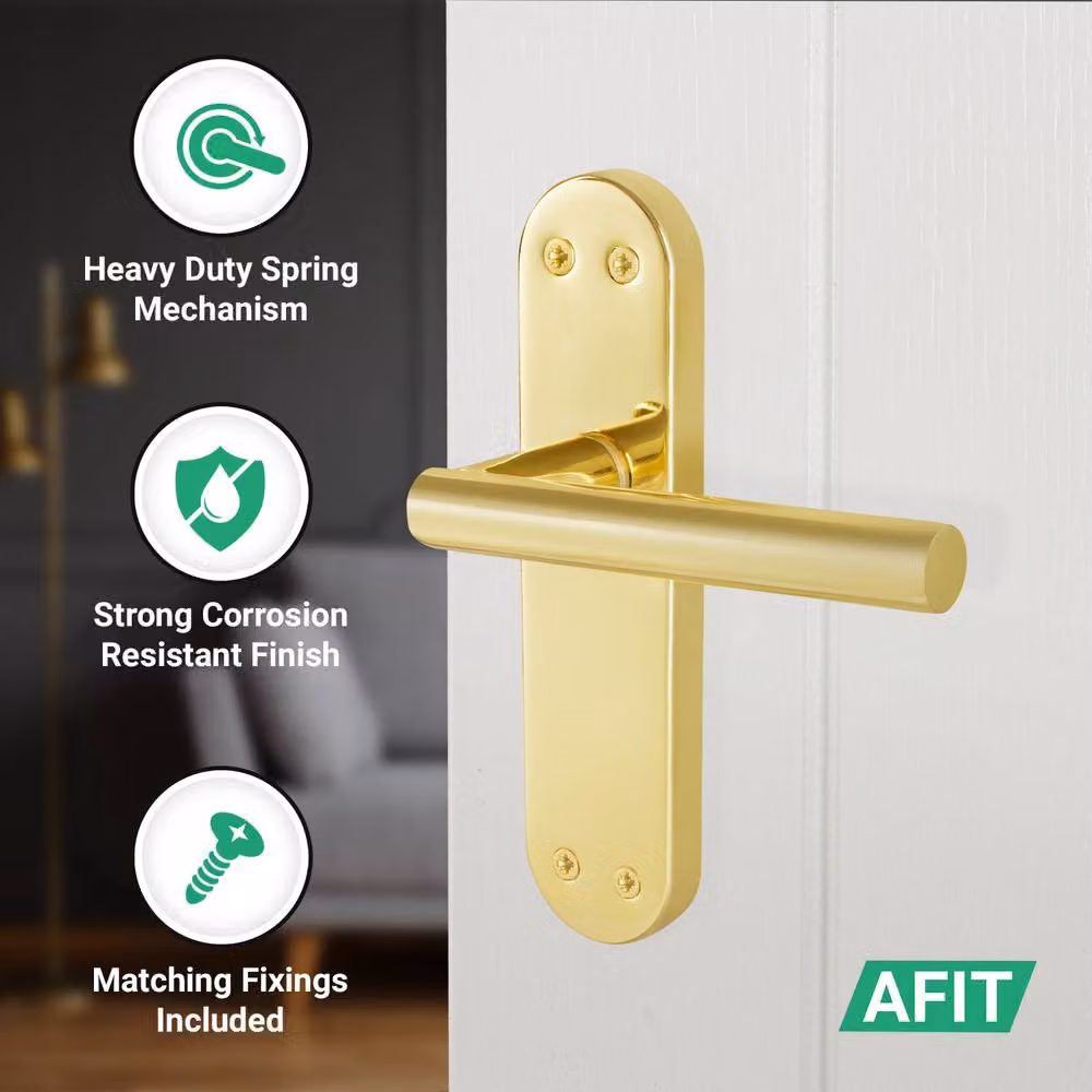 AFIT Polished Brass T-Bar Internal Handles with Latch Backplate, Gold, 1 Pair – 2