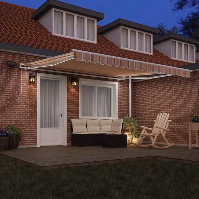 Berkfield Home Manual Retractable Folding Arm Awning with LED Multicolour Stripe, W/D/H: 400 x 300 cm