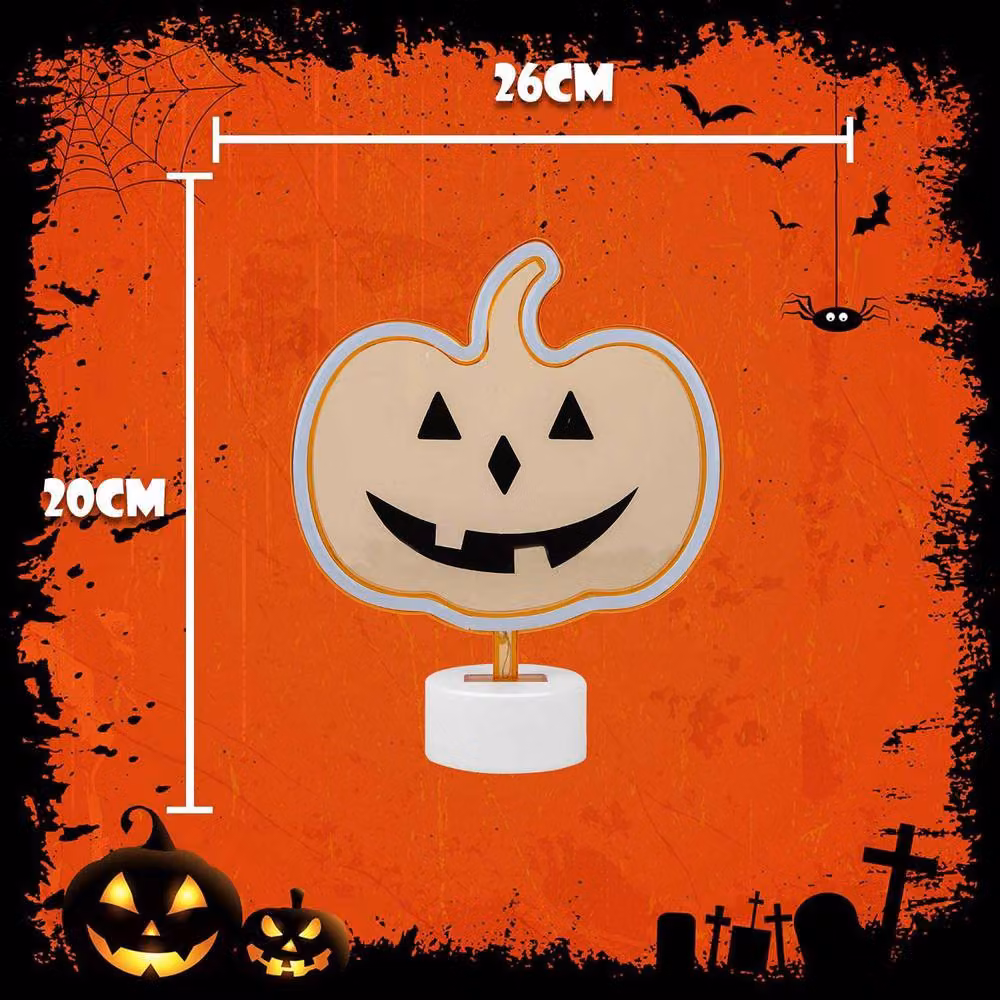 VFM e-Store Neon Pumpkin Table Light Halloween Decoration, Orange, W: 20 cm, H: 26 cm, D: 20 cm – 2