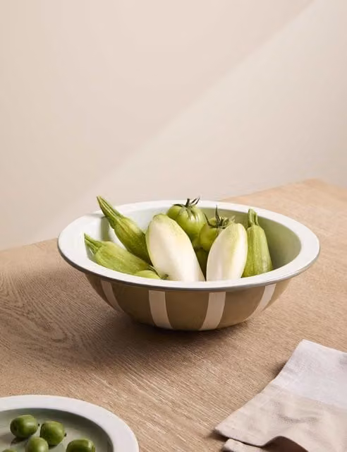 M&S x Kelly Hoppen Green Mix Striped Enamel Stoneware Serving Bowl