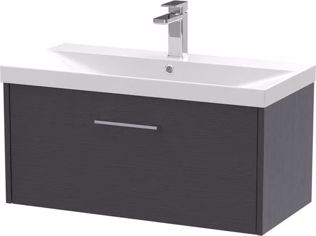 Balterley Winshill 1 Drawer Vanity Basin Unit, Dark Grey Woodgrain, Width: 80 cm – 1