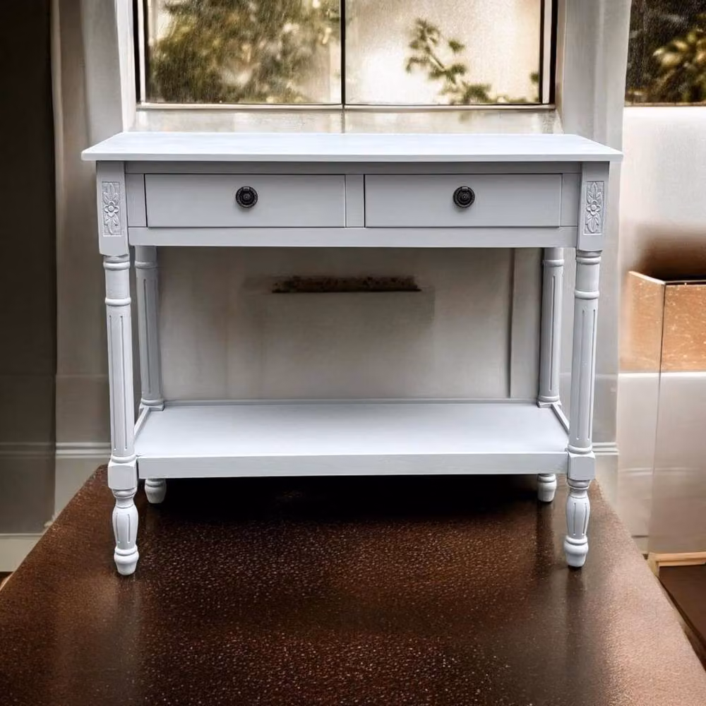 Minster 2 Drawer Side Table, Grey, W: 78 cm, D: 35 cm, H: 90 cm – 3