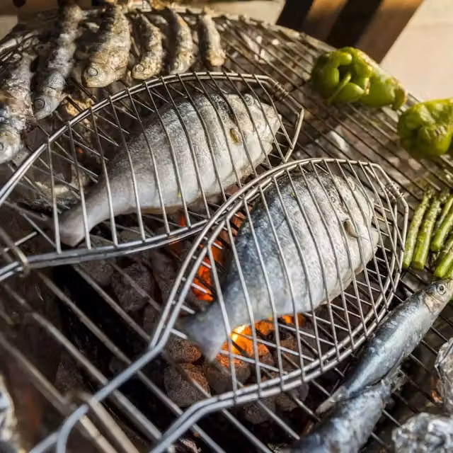Marco Paul Silver Stainless Steel BBQ Mesh Grill Basket, Diameter: 14 cm