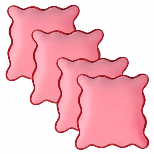 OHS Pack of 4 Matte Velvet Scallop Edge Cushion Covers in Pink and Red, W/D/H: 45 x 45 x 45 cm – 1