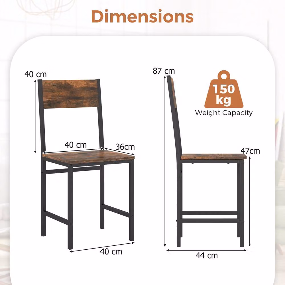 Gymax Set of 2 Industrial Kitchen Side Chairs with Wide Seat in Brown – 2