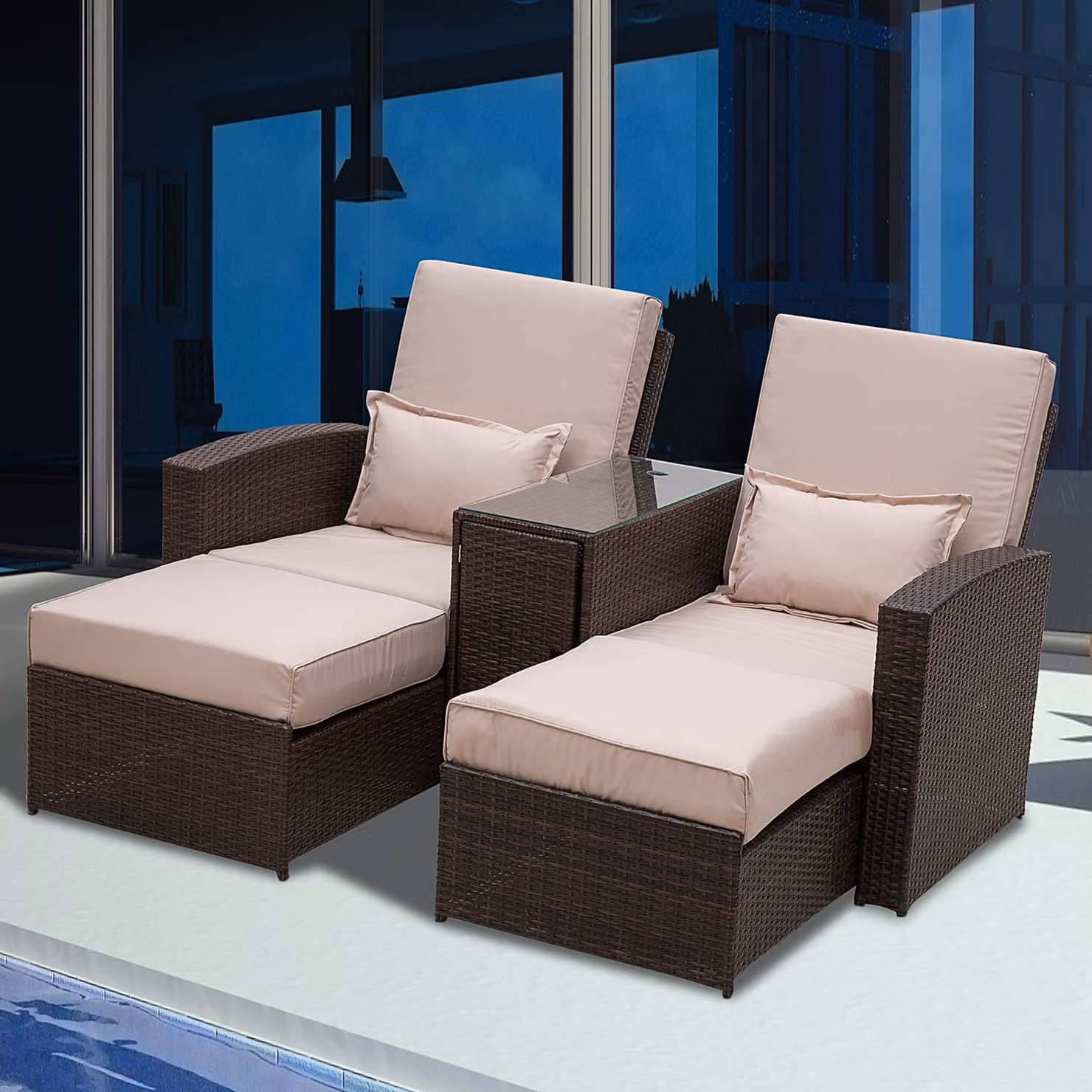 Outsunny Brown Rattan Garden Sofa Lounger Set for Terrace and Garden – 2