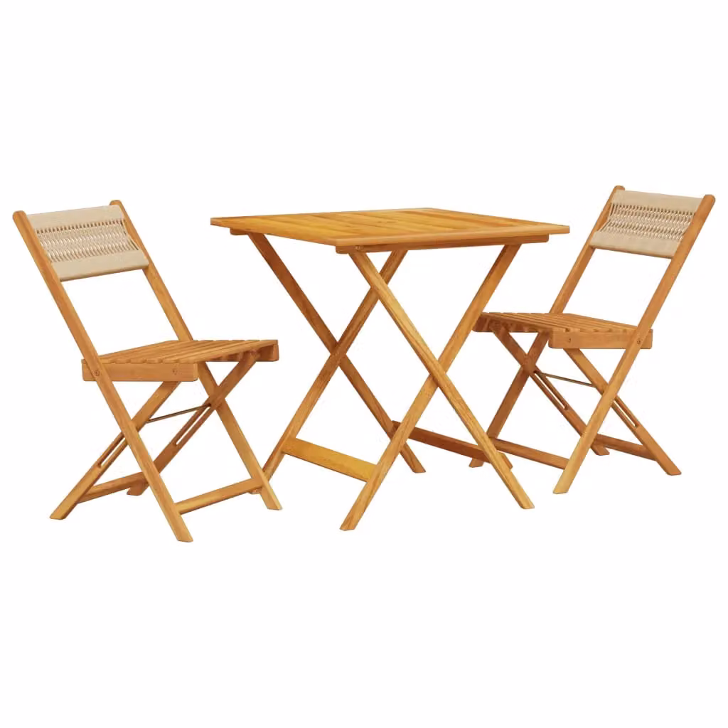 Berkfield Home 3 Piece Bistro Set in Beige Polypropylene and Acacia Wood – 2