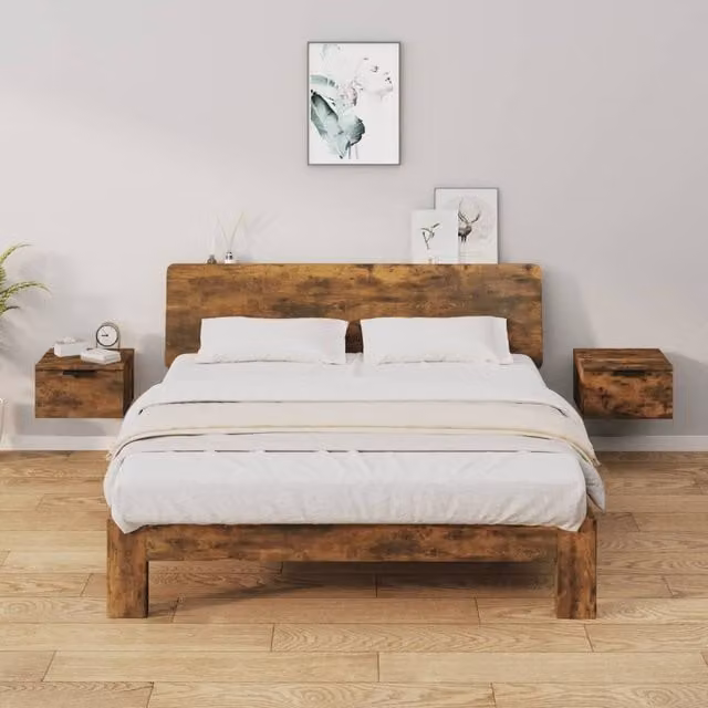Berkfield Home Wall-mounted Bedside Cabinets, 2 Pack, Smoked Oak Brown, W/D/H: 34 x 30 x 20 cm
