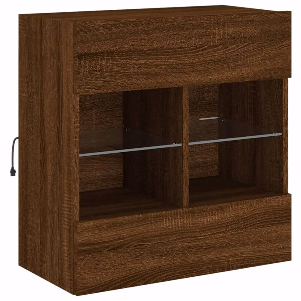 Berkfield Home Modern Wall Mounted TV Cabinet with Integrated LED Lights and Internal Shelves in Brown Oak, W: 58.5 cm, D: 30 cm, H: 60.5 cm – 3