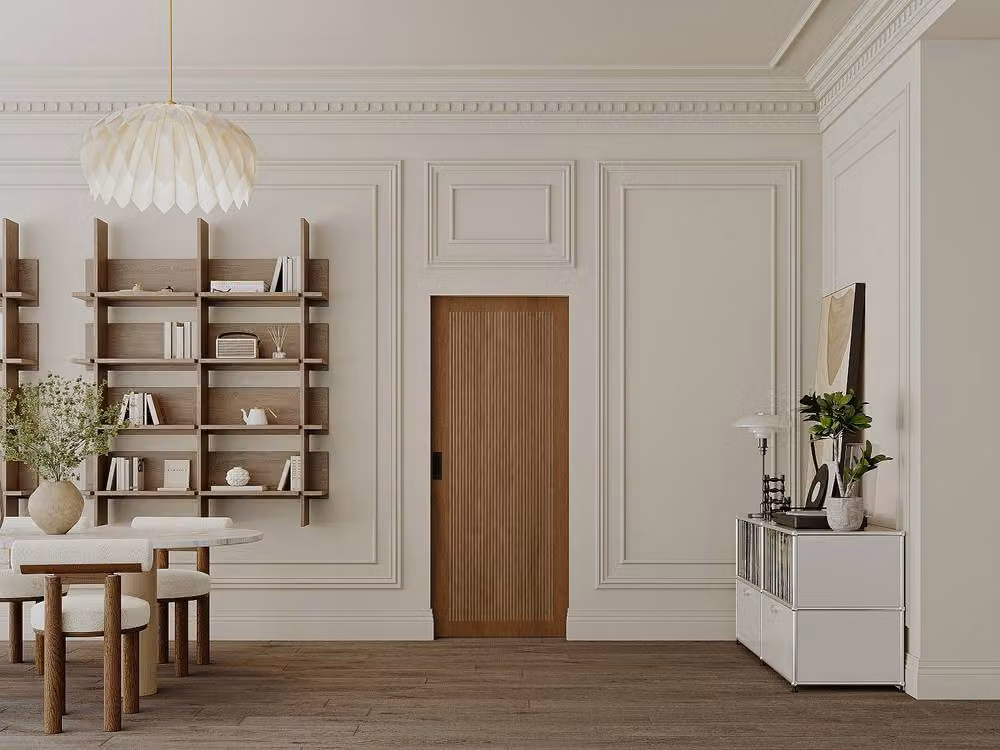 Vente-unique Sliding Pocket Door in Dark Natural Walnut and MDF, Brown and Silver, H: 205 cm – 2