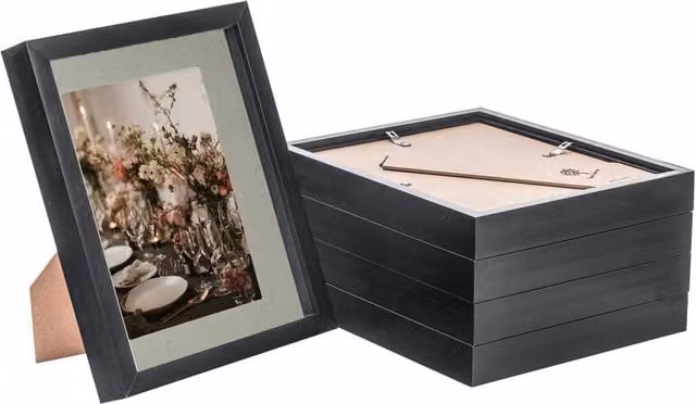 Nicola Spring Pack of 5 Rectangular 3D Box Photo Frames in Black and Grey with 5 x 7 inch Mounts