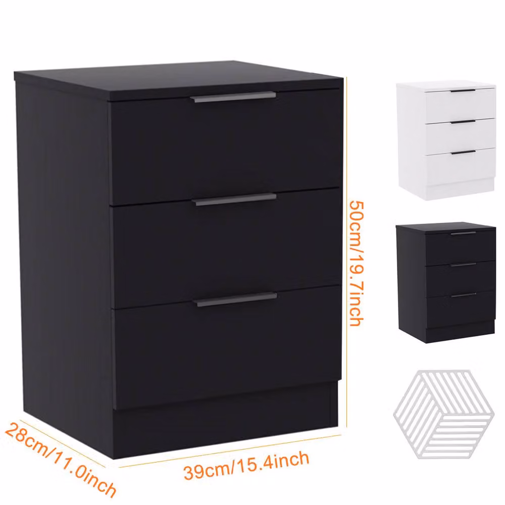 FORGEVIO Black Modern Bedside Chest of Drawers for Bedroom Storage – 2