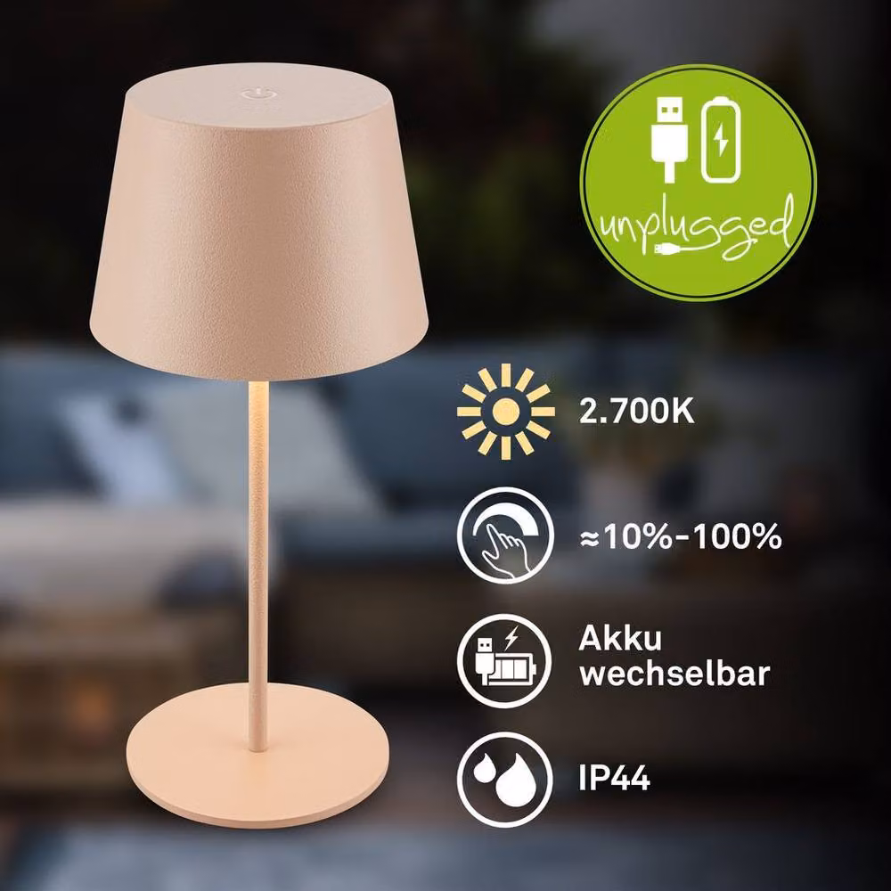 Briloner Beige Rechargeable Dimmable Touch LED Table Lamp – 2