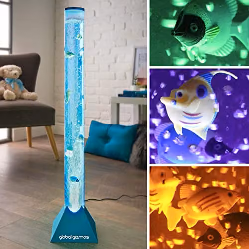 Global Gizmos 45169 Fish Bubble Lamp with Sea Creature, Jellyfish and Seahorse Design in Metallic Blue, Height: 90 cm – 4