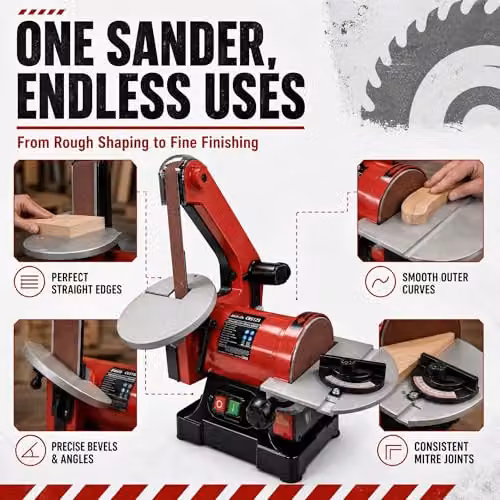 Lumberjack 250W Benchtop Belt and Disc Sander in Red – 7