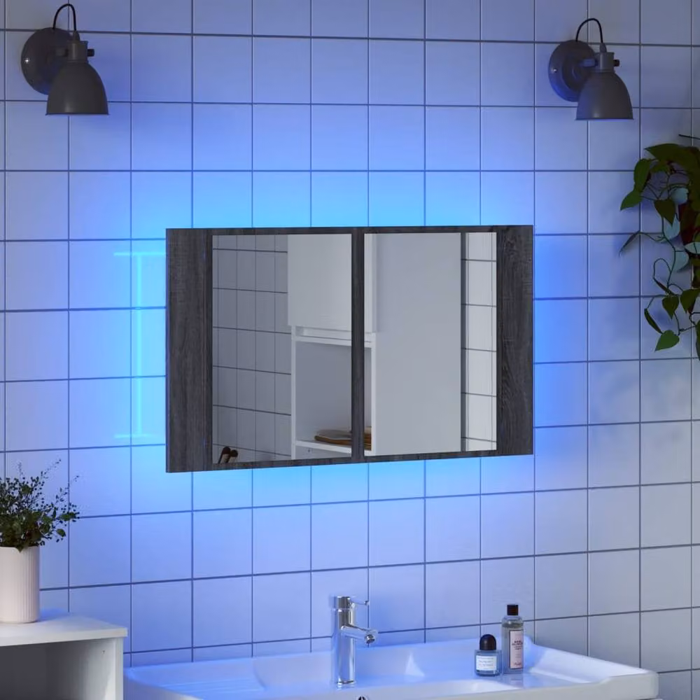 Berkfield Home LED Bathroom Mirror Cabinet in Grey Sonoma, W/D/H: 80 x 12 x 45 cm – 2