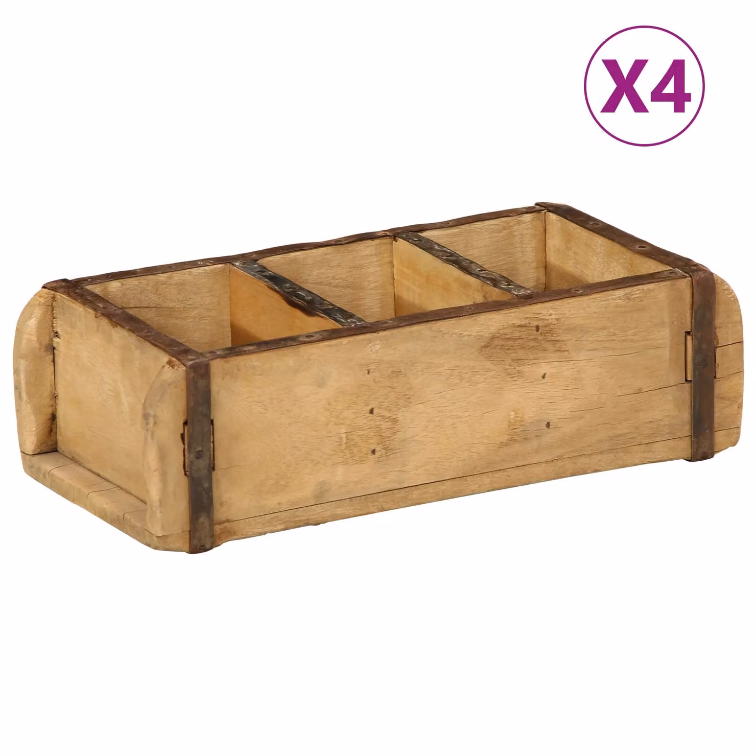 Berkfield Home Set of 4 Reclaimed Solid Wood Trays in Brown, W/D/H: 30 x 14 x 9 cm – 2