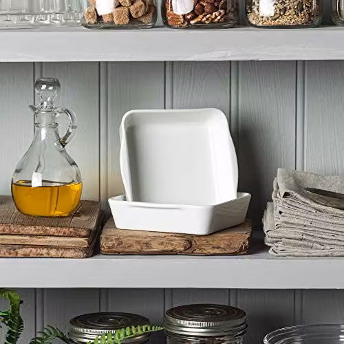 WM Bartleet & Sons Set of 2 White Porcelain Square Roasting and Baking Dishes, 13.5 cm – 3
