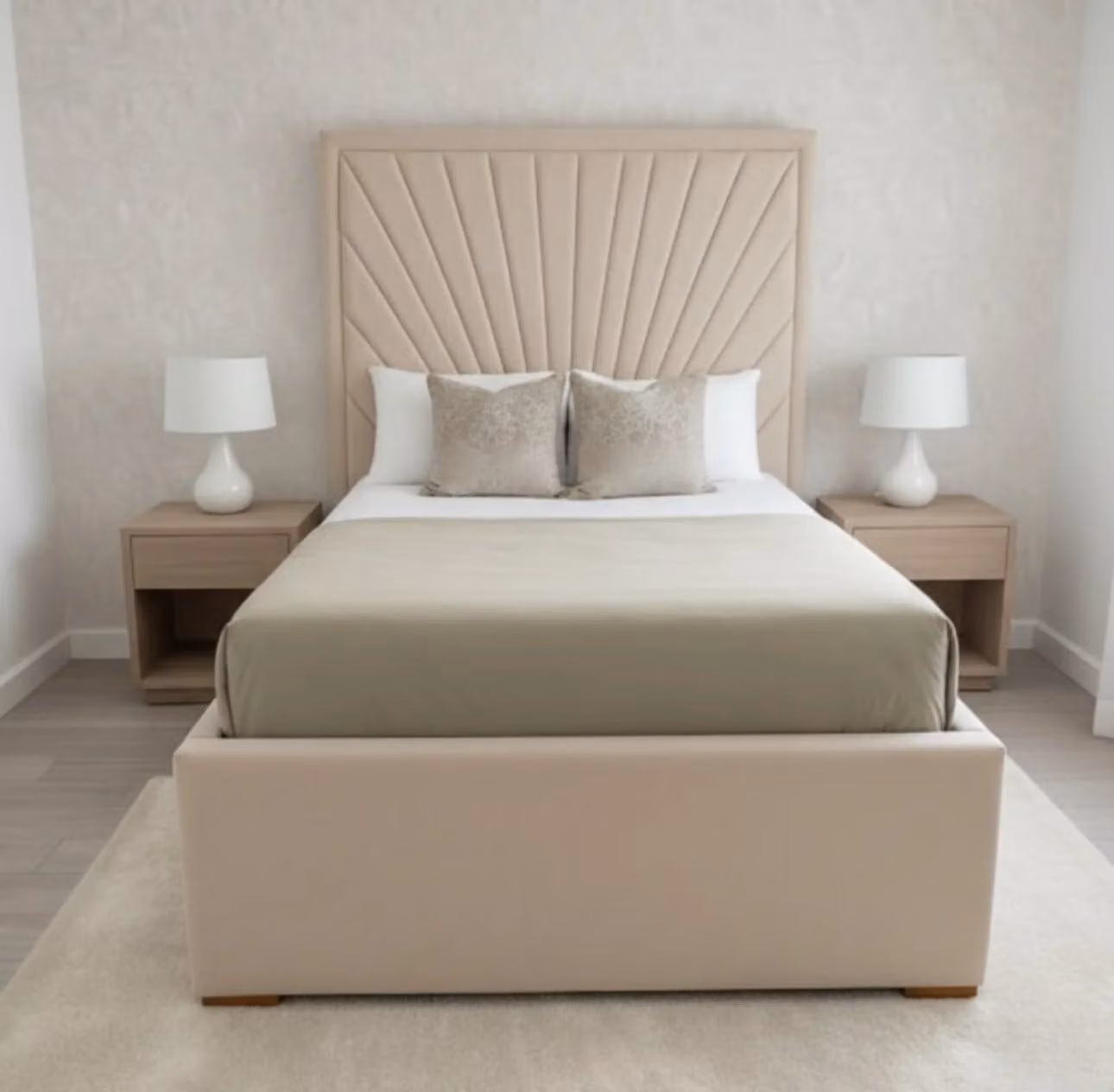 Boston Bed Frame by BEDS NK LTD in Beige Fabric and Solid Wood