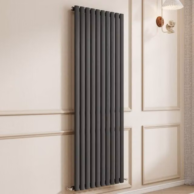 Banyetti Orva Anthracite Vertical Single Oval Column Radiator, Anthracite, H: 160 cm, W: 59 cm – 1