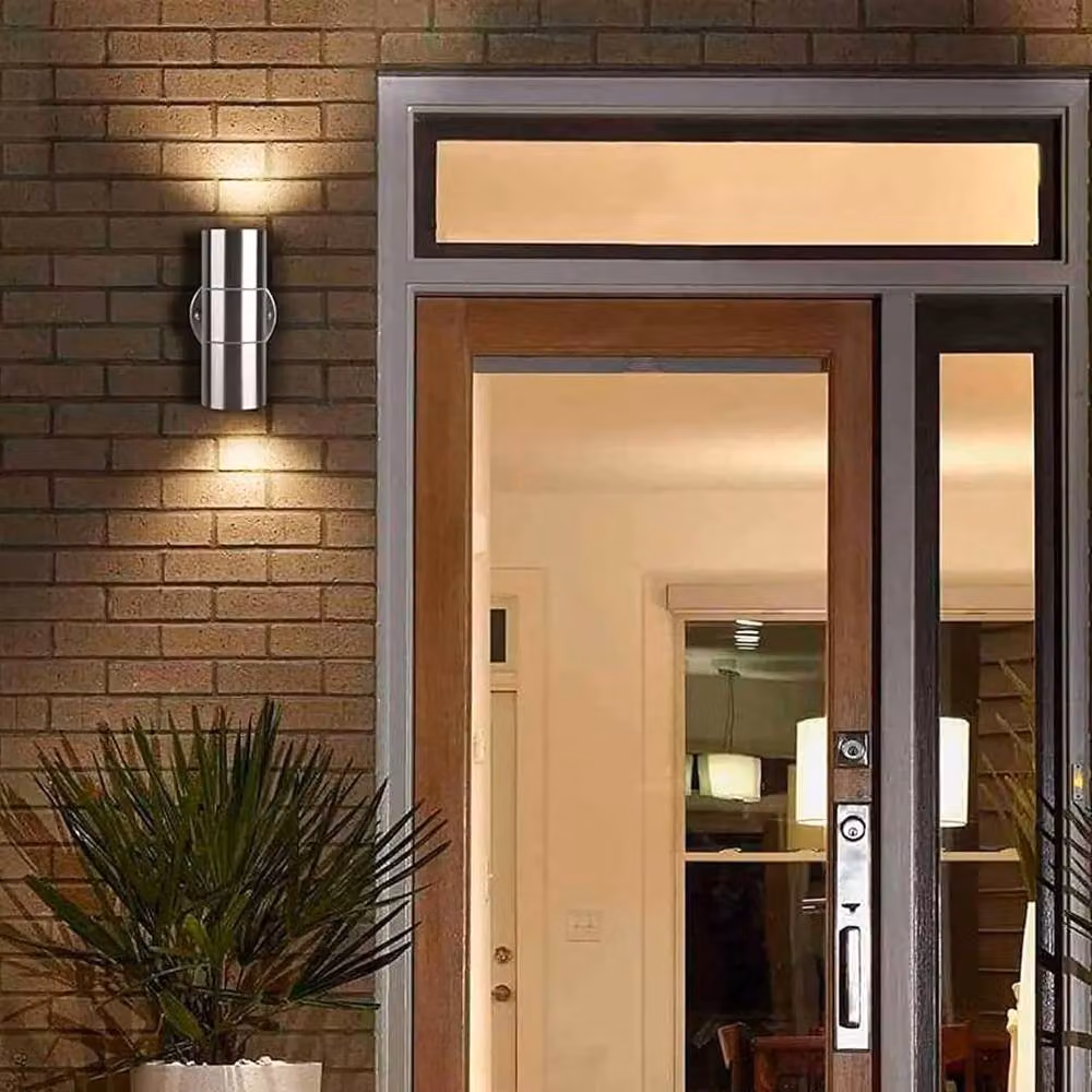 ATEK 2 Pack Silver Stainless Steel Up and Down Outdoor Wall Lights, IP65 Waterproof GU10 Modern Exterior Sconces for Garden, Terrace and Balcony – 9