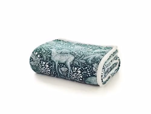 Deyongs Woodland Folk Sherpa Fleece Throw Blanket, Reversible Green, W/D/H: 140 x 180 cm – 2