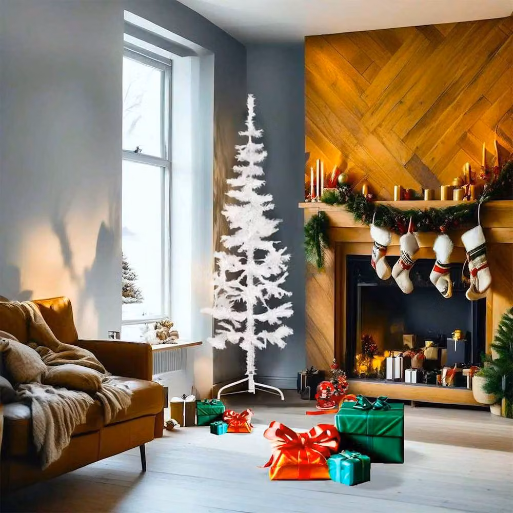 Berkfield Home Slim Artificial Half Christmas Tree with Stand, White, Height: 180 cm – 2