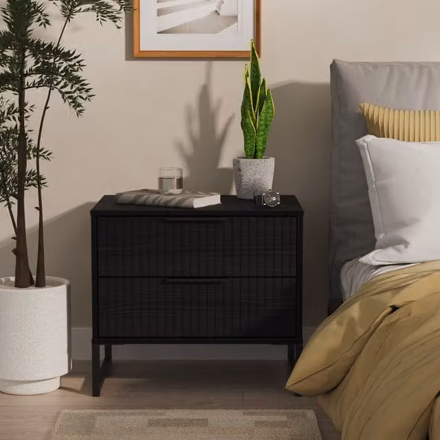 Menai 2 Drawer Side Table in Black – 1