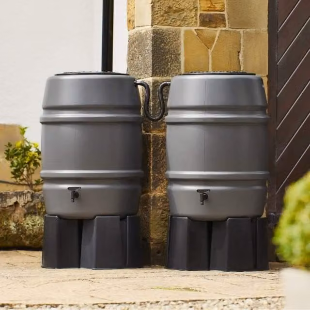 Harcostar Double Grey Plastic Rain Barrel Kit with 168 Litre Capacity
