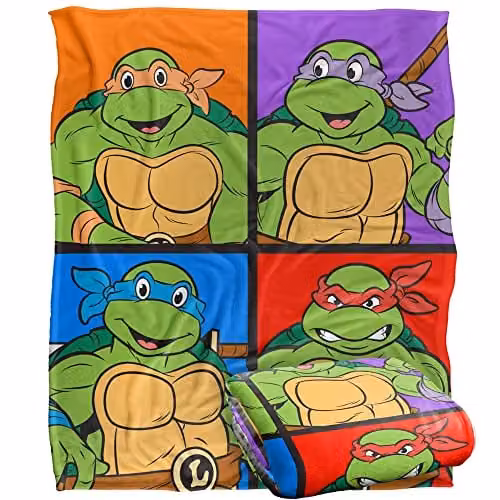 LOGOVISION Teenage Mutant Ninja Turtles TMNT Turtle Tiles Silky Touch Super Soft Fleece Throw Blanket, White, W/D/H: 152 x 127 cm – 1