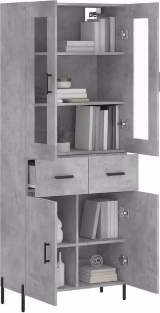 Berkfield Home Highboard in Concrete Grey with Glass Doors, W/D/H: 69.5 x 34 x 180 cm