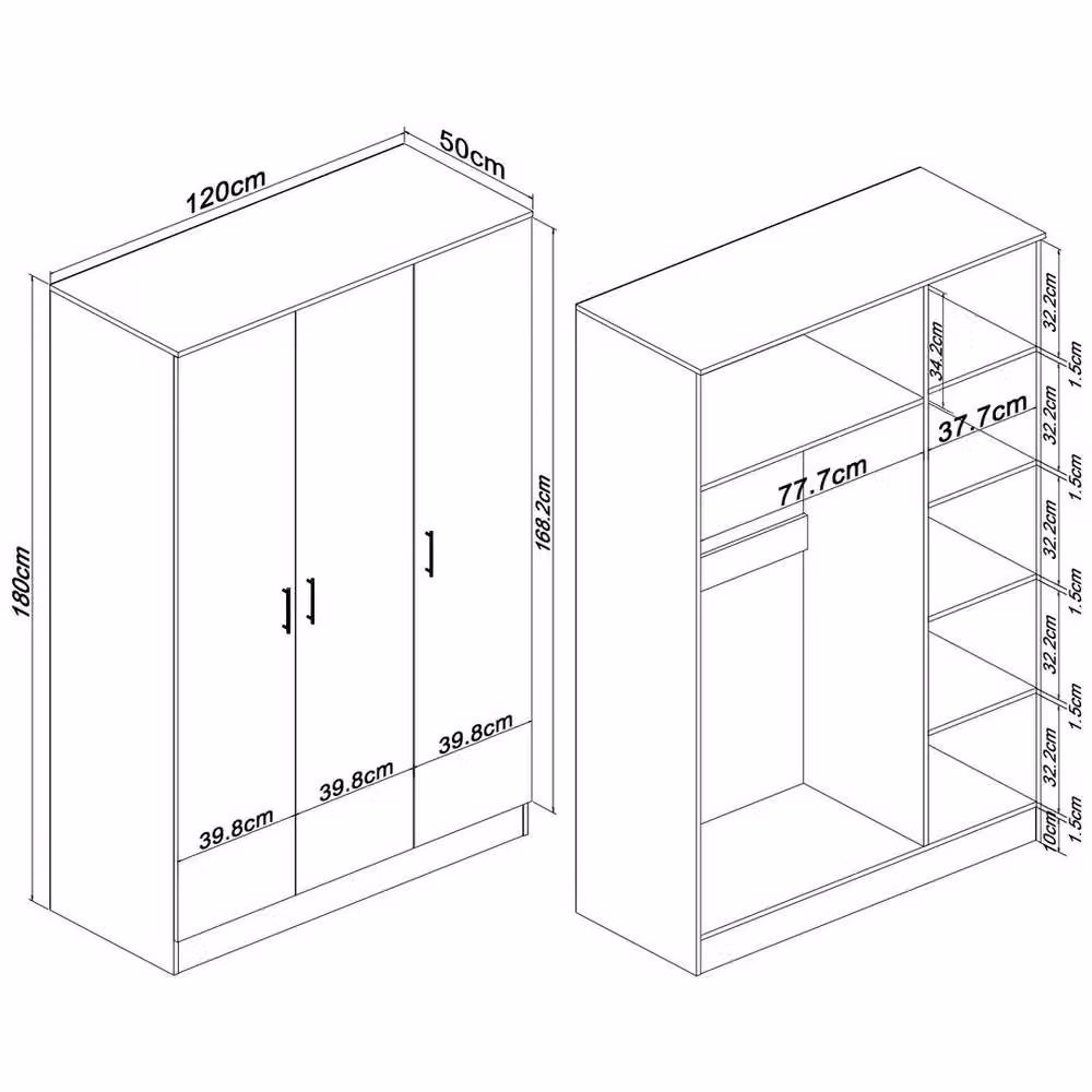 FORGEVIO Modern High Gloss 3 Door Wardrobe in White – 2