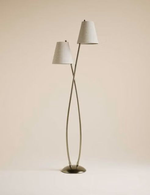 M&S Rechargeable Curved Double Floor Lamp in Antique Brass
