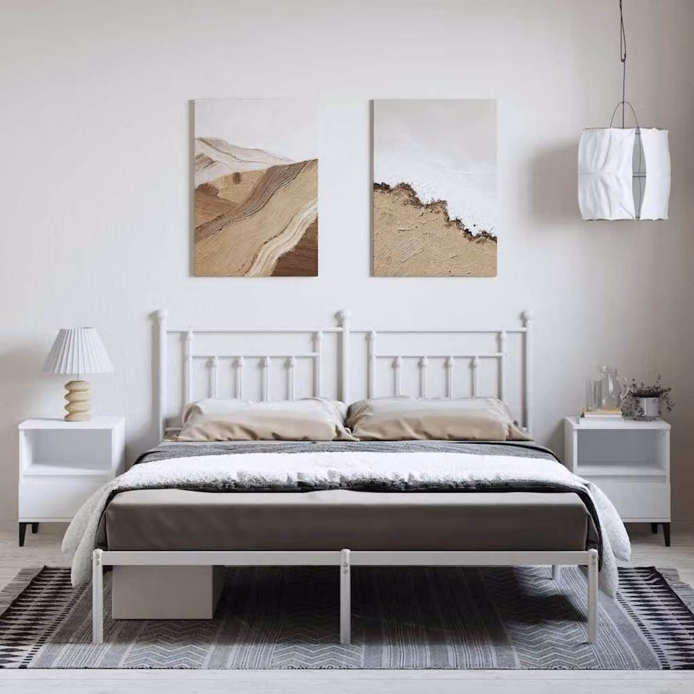 Berkfield Home Metal Bed Frame with Headboard in White W: 183 cm, L: 213 cm – 2