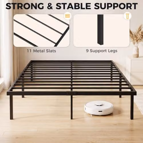 HOMCOM Black Metal Double Bed Frame with Underbed Storage, W/D/H: 140 x 200 x 35.5 cm – 3
