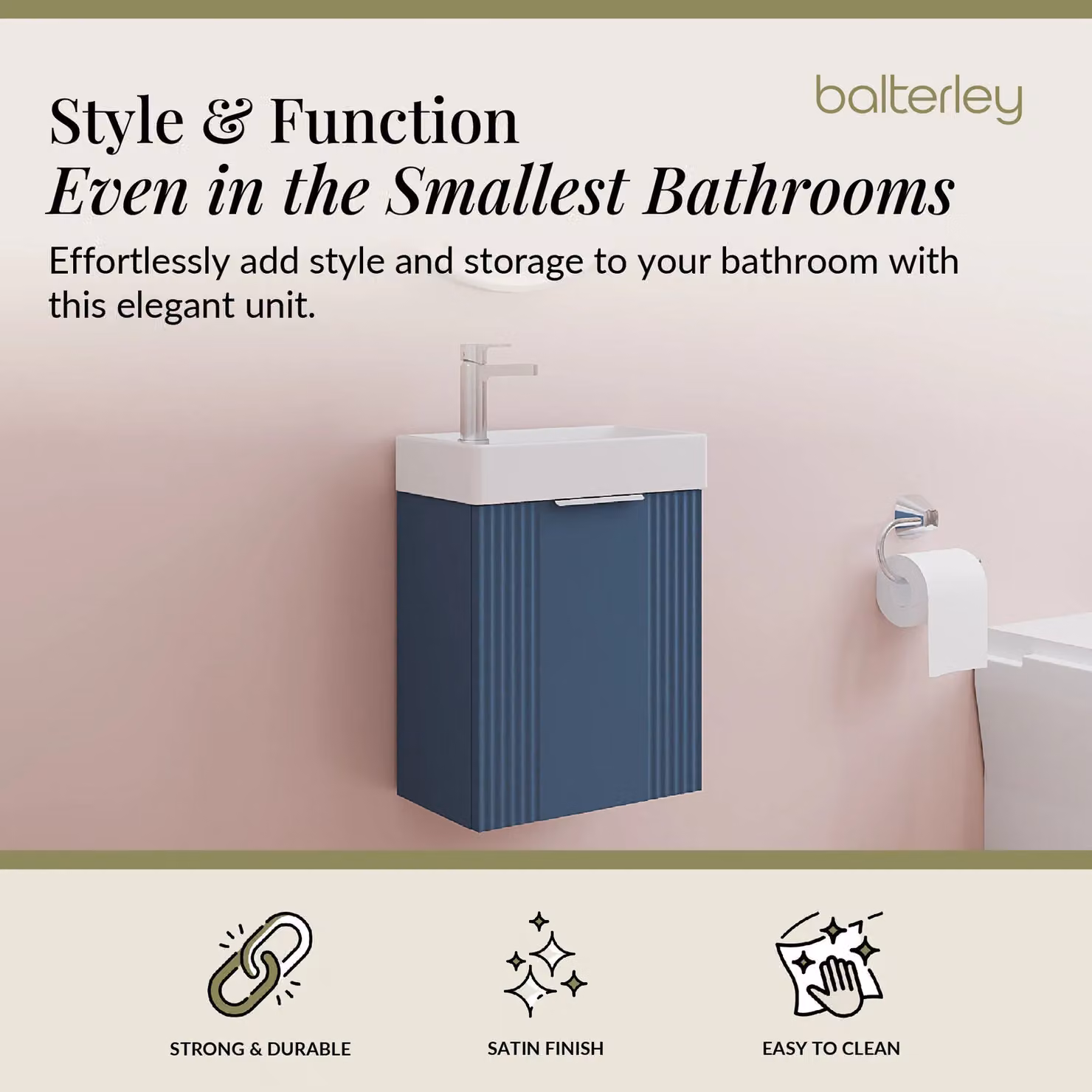 Balterley Modern Wall Mounted Bathroom Vanity Unit with Basin in Matt Blue, W/D/H: 40.0 x 22.2 x 43.8 cm – 2
