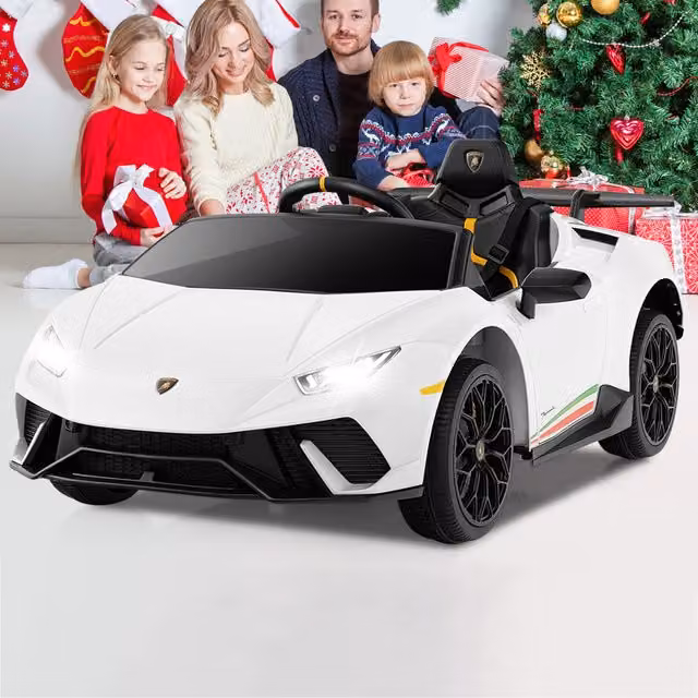 Costway Lamborghini Electric Ride On Toy Car with Light and Sound, White