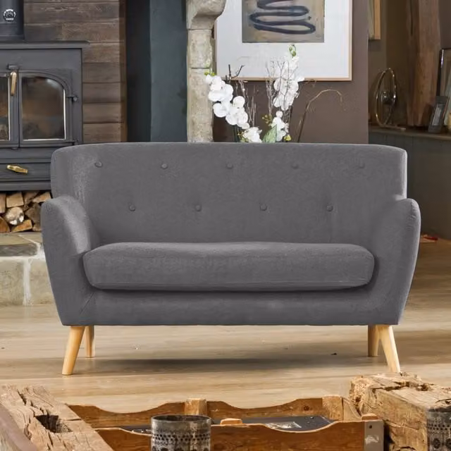 Artemis Home Lynwood Scandi Style 2 Seat Sofa in Dark Grey Hessian Fabric, Width: 137 cm
