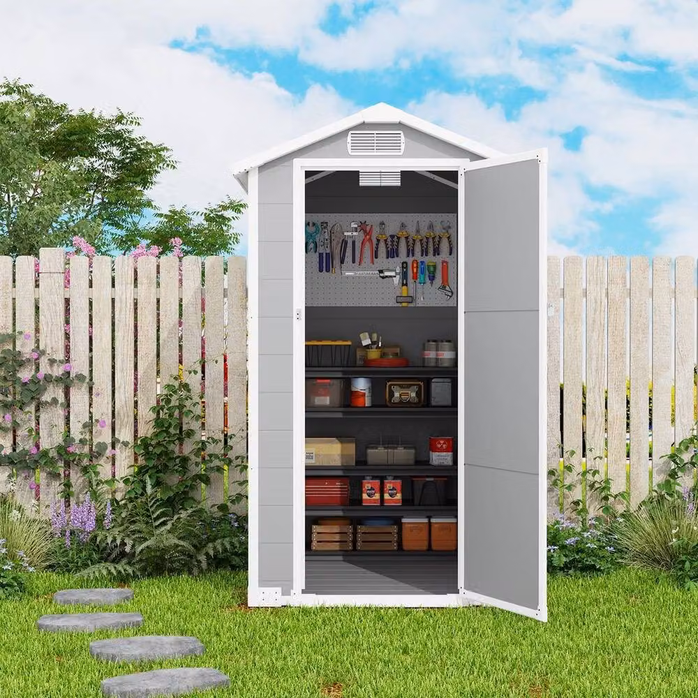 FORGEVIO Grey Plastic Garden Shed with Window and Gable Roof – 3